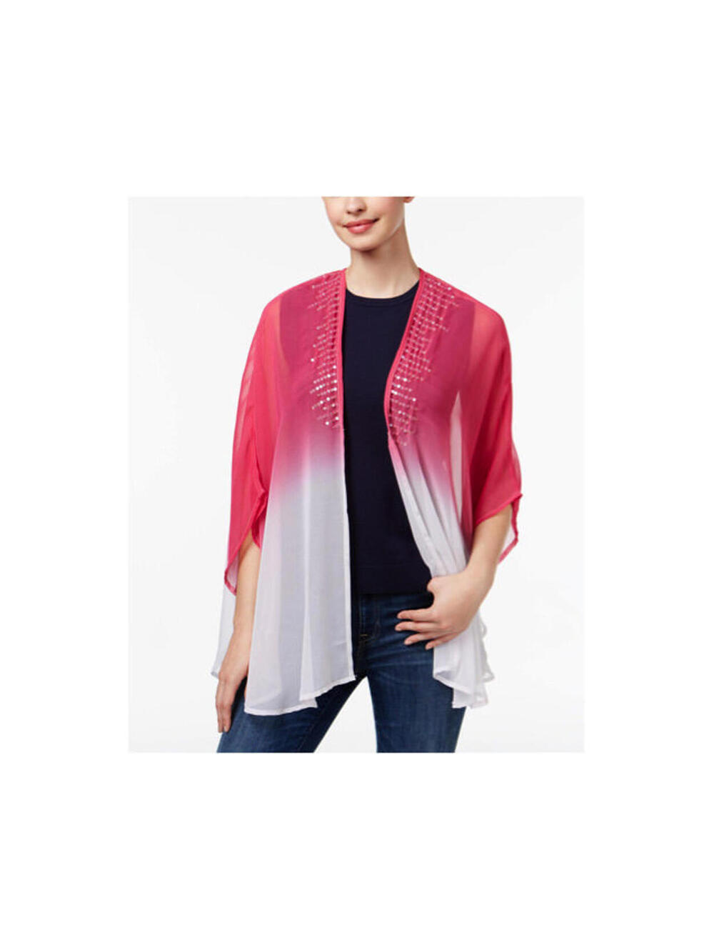 NWT Steve Madden Hot Pink White Sequined Ombré Sheer Kimono Shawl Wrap OS